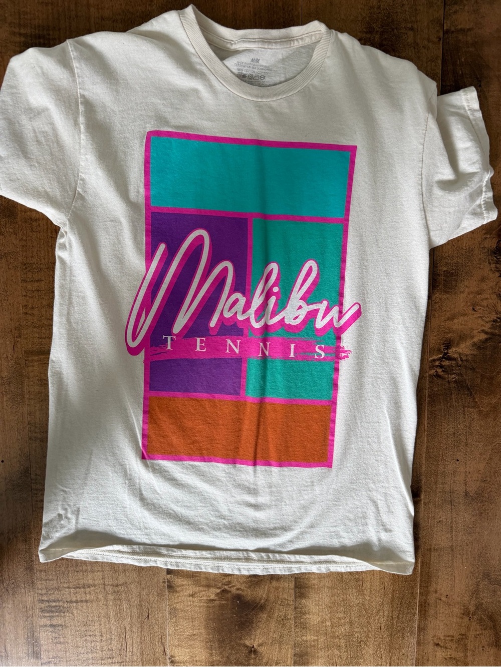 Malibu Tennis Graphic Tee - White with Teal, Purple & Orange
